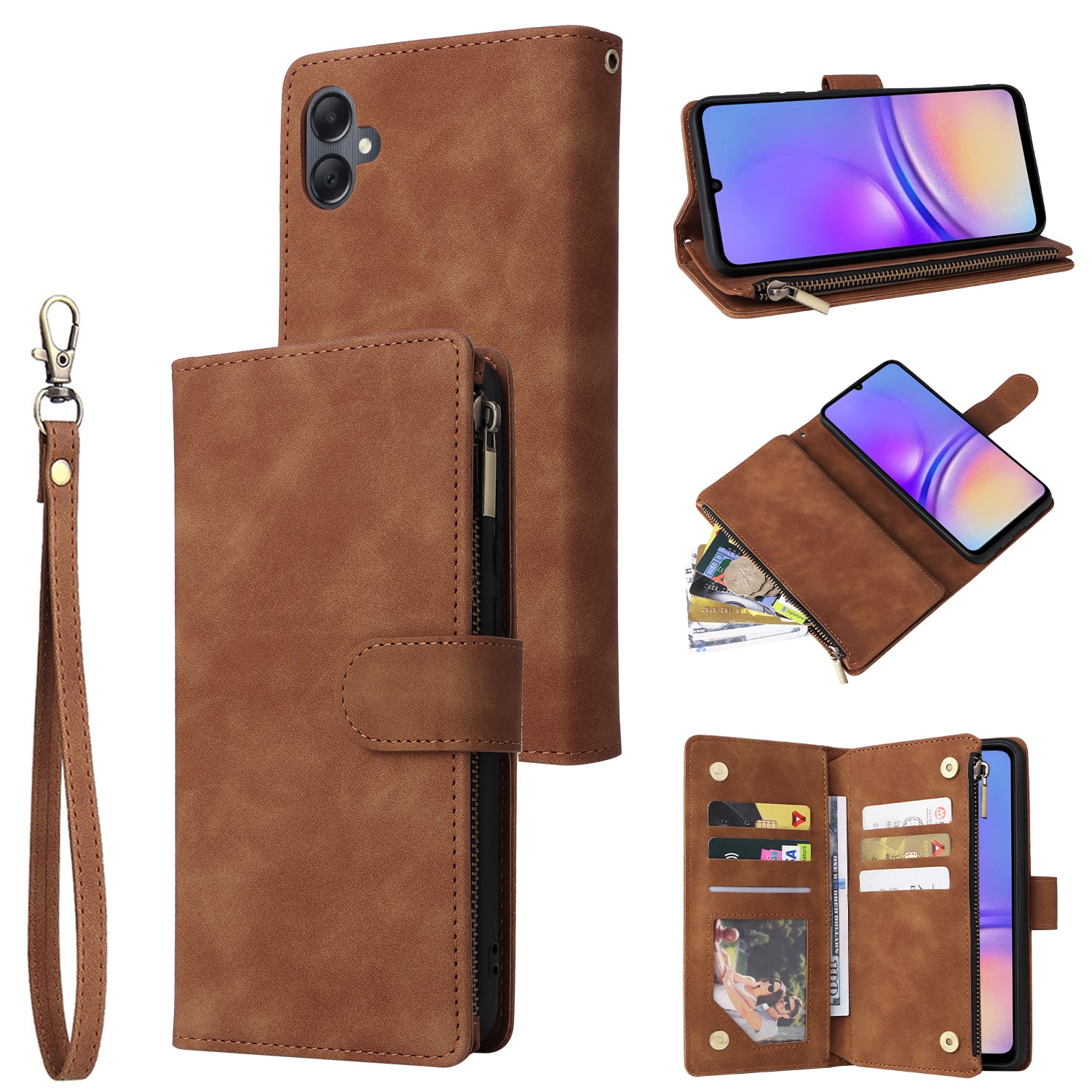 For Samsung Galaxy A05 4G Case Multiple Card Slots Anti-fall Zipper Pocket Leather Phone Cover For Samsung Galaxy A05 4G Case Multiple Card Slots Anti-fall Zipper Pocket Leather Phone Cover
